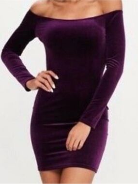 Design Lab Lord & Taylor Off-Shoulder Velvet Dress in Purple
